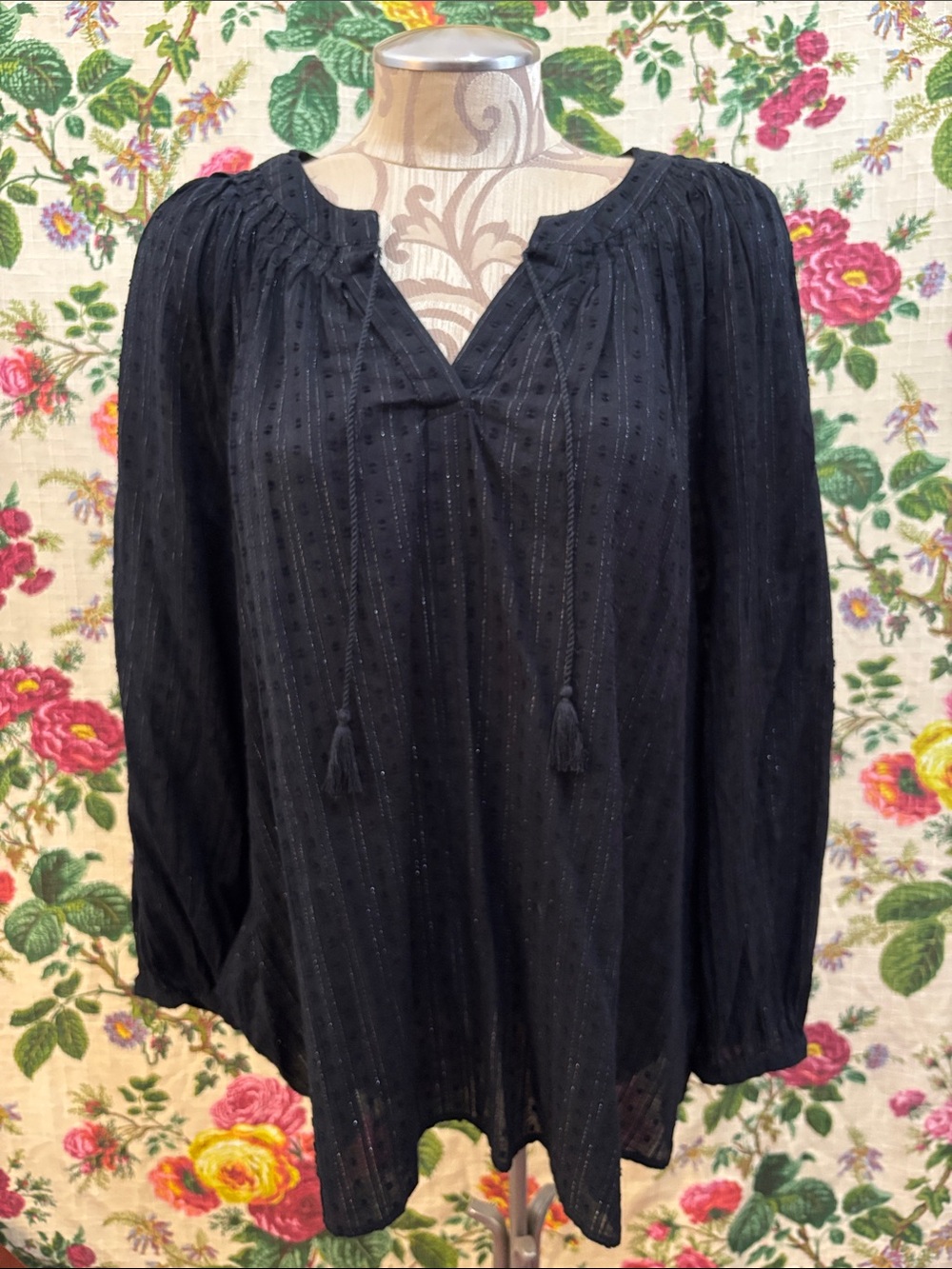 XL Old Navy Black Peasant Airy Blouse Top Boho 99% Cotton Sheerish